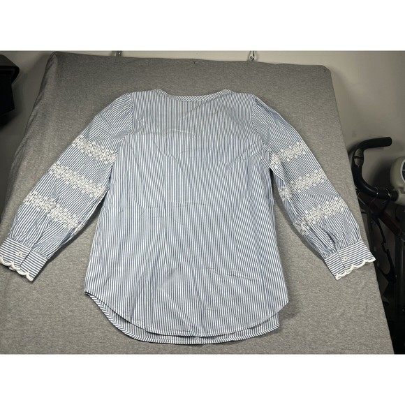 New Talbots Tunic Top Womens Small Blue Striped Embroidered Accent S - Picture 4 of 4